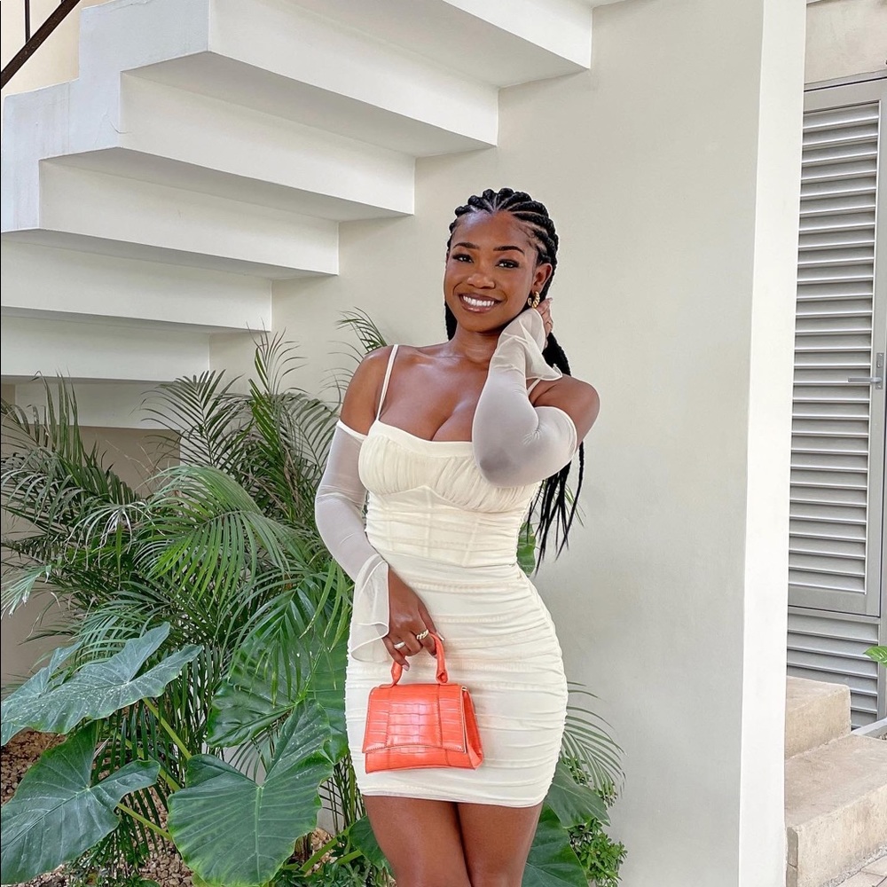 Oh Polly DUKINE Off Shoulder Ruched Bust Mini Dress